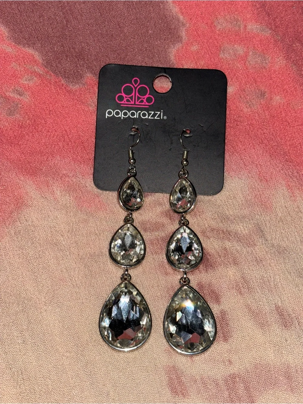 paparazzi Silver Clear Triple Teardrop Dangle Earrings
